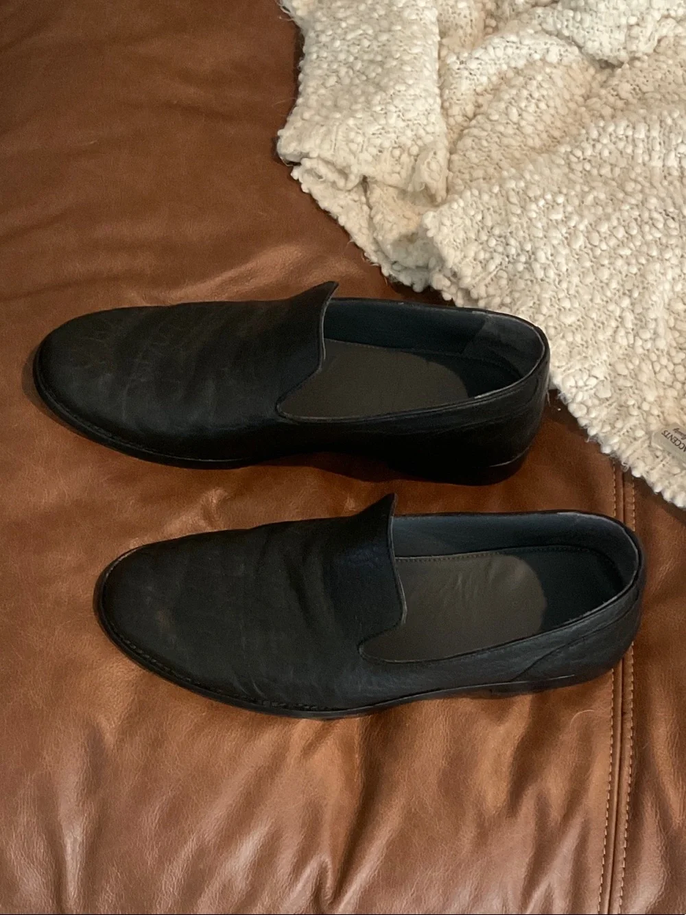 Tecovas Black Leather Slip-On Loafers with Textured Finish